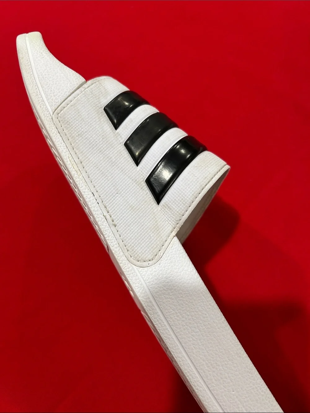 adidas White Slide Sandals with Black Stripes